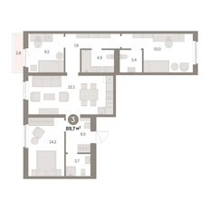 Квартира 89,7 м², 3-комнатная - изображение 2