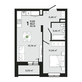 Квартира 43,1 м², 1-комнатная - изображение 1