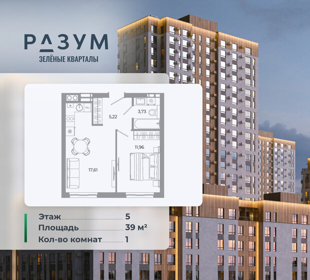 39,4 м², 1-комнатная квартира 6 690 000 ₽ - изображение 31