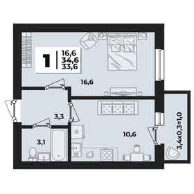 Квартира 34,6 м², 1-комнатная - изображение 1