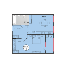 Квартира 42,2 м², 1-комнатная - изображение 1
