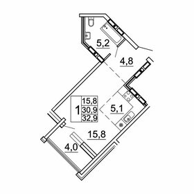 Квартира 32,9 м², 1-комнатная - изображение 1