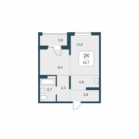 Квартира 42,7 м², 2-комнатная - изображение 1