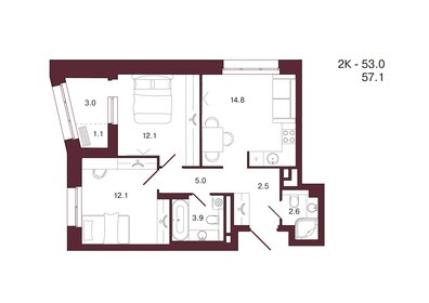 Квартира 57,1 м², 2-комнатная - изображение 1