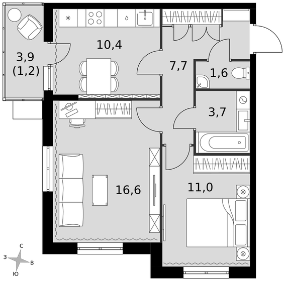 57,3 м², 2-комнатная квартира 8 715 101 ₽ - изображение 69