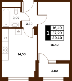 Квартира 39,1 м², 1-комнатная - изображение 1