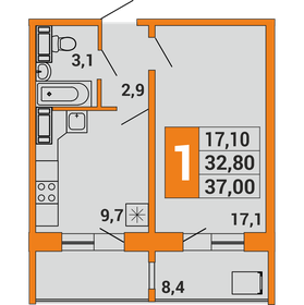 Квартира 36,9 м², 1-комнатная - изображение 1