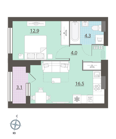 Квартира 39,5 м², 1-комнатная - изображение 2