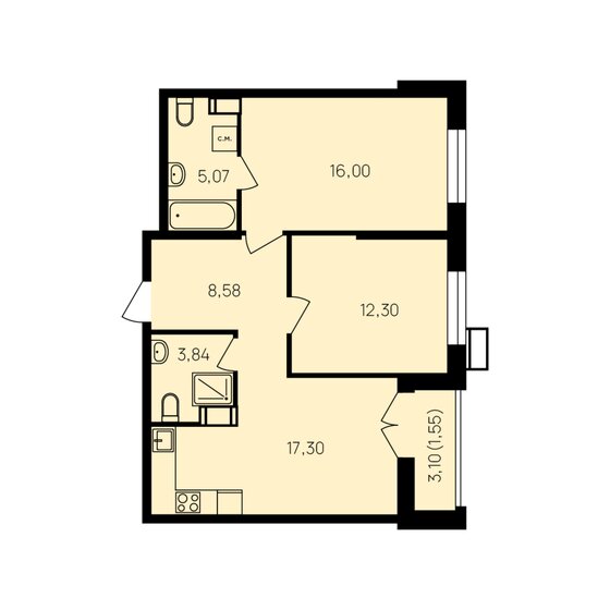 62,6 м², 2-комнатная квартира 10 390 000 ₽ - изображение 103