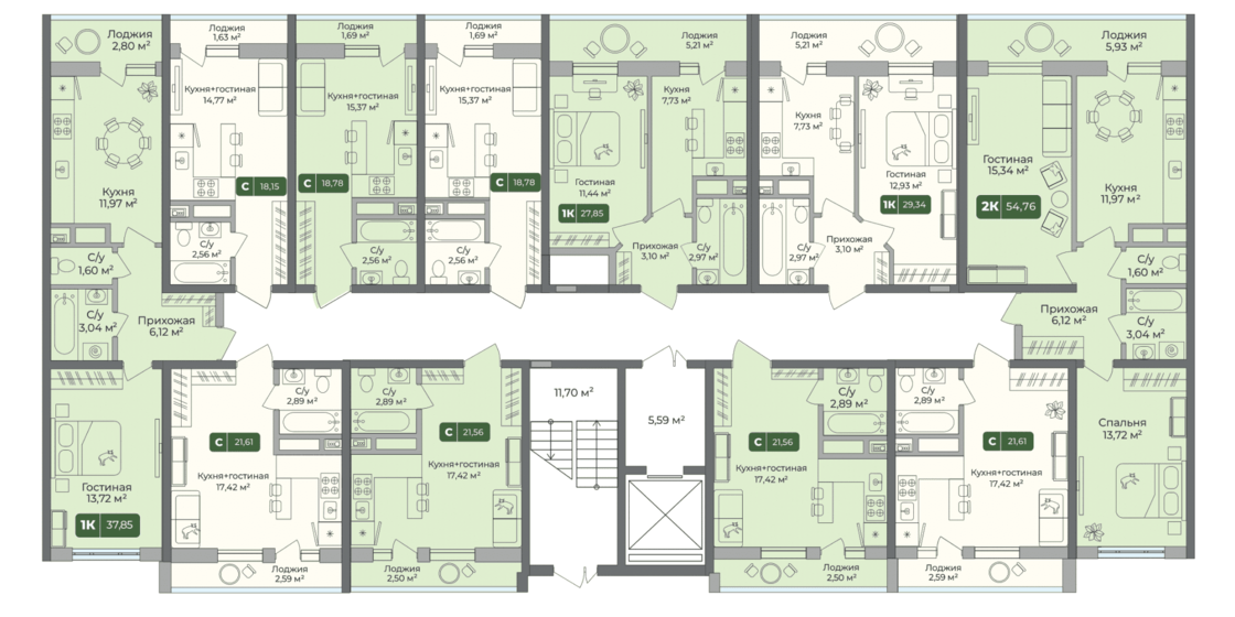 58,1 м², 2-комнатная квартира 8 712 000 ₽ - изображение 30