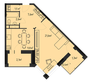 Квартира 43,1 м², 1-комнатная - изображение 1