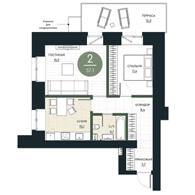 Квартира 57,1 м², 2-комнатная - изображение 1