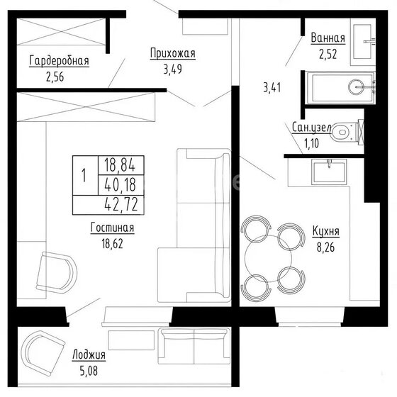 35,6 м², 1-комнатная квартира 4 267 200 ₽ - изображение 43