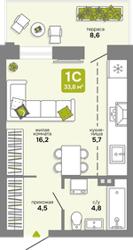 Квартира 33,8 м², студия - изображение 1