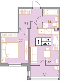 Квартира 35,6 м², 1-комнатная - изображение 1