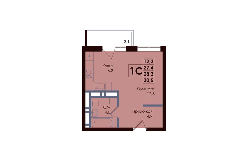 27,3 м², квартира-студия 4 695 600 ₽ - изображение 28