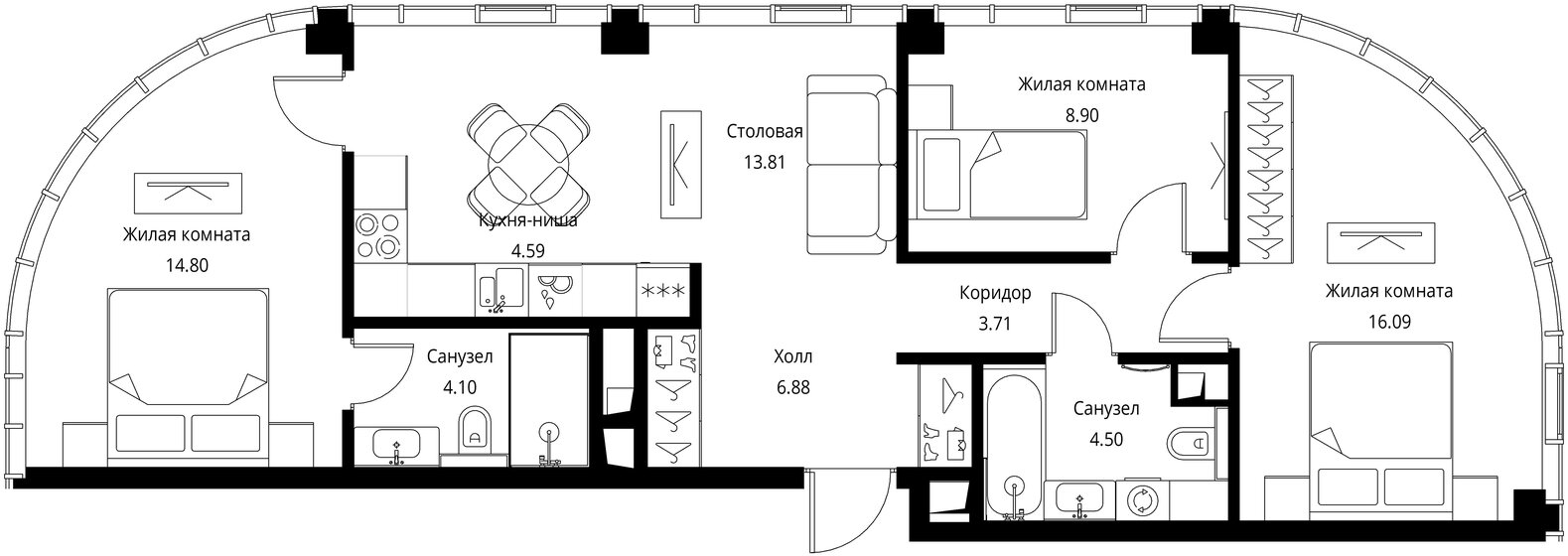 77,5 м², 3-комнатная квартира 34 793 560 ₽ - изображение 43