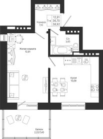 Квартира 38,9 м², 1-комнатная - изображение 1