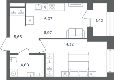 Квартира 39 м², 1-комнатная - изображение 1