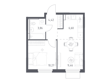 Квартира 34,6 м², 1-комнатная - изображение 1