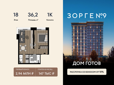 Квартира 36,2 м², 1-комнатные - изображение 1