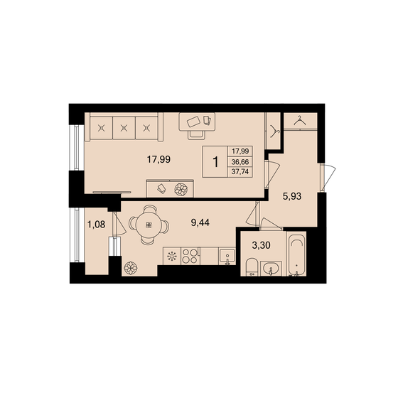 36,3 м², 1-комнатная квартира 8 366 358 ₽ - изображение 46