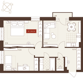 Квартира 64,3 м², 3-комнатная - изображение 1