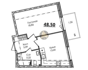 Квартира 48,5 м², 1-комнатная - изображение 1
