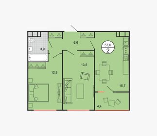 Квартира 58 м², 2-комнатная - изображение 1