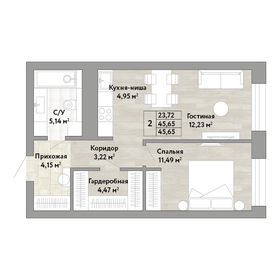 Квартира 45,7 м², 2-комнатная - изображение 1