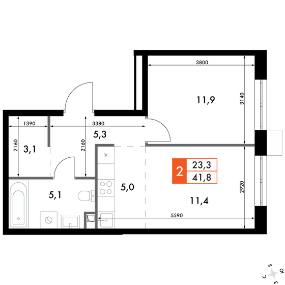 57,6 м², 2-комнатная квартира 9 273 600 ₽ - изображение 34