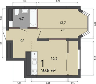 Квартира 40,8 м², 1-комнатная - изображение 1