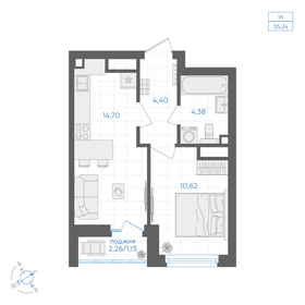Квартира 35,2 м², 1-комнатная - изображение 1