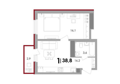 Квартира 38,8 м², 1-комнатная - изображение 1