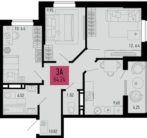 Квартира 64,2 м², 3-комнатная - изображение 1