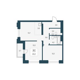 Квартира 61,2 м², 3-комнатная - изображение 1
