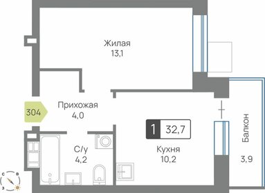 Квартира 32,7 м², 1-комнатная - изображение 1