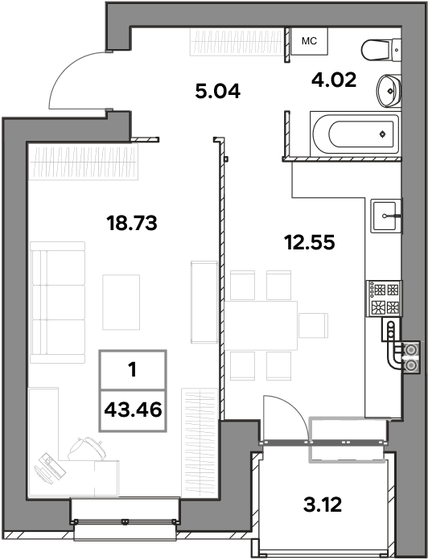42,8 м², 1-комнатная квартира 6 418 000 ₽ - изображение 38