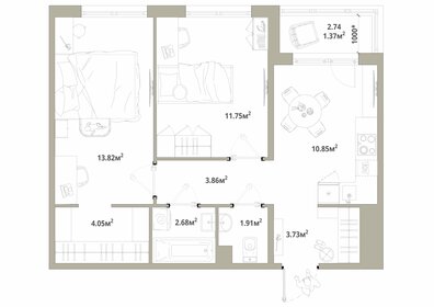 Квартира 54 м², 2-комнатная - изображение 1