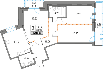 Квартира 83,7 м², 3-комнатная - изображение 1