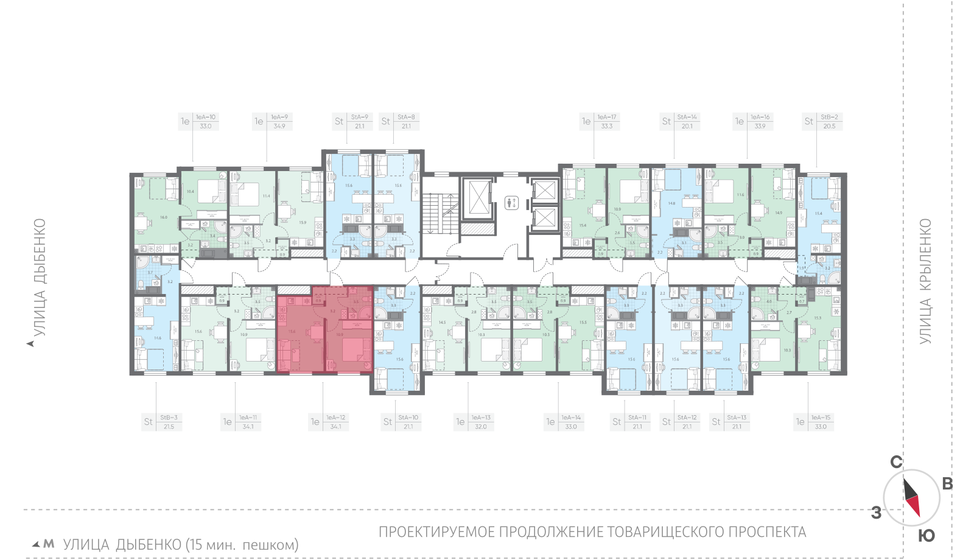 34,4 м², 1-комнатная квартира 13 085 760 ₽ - изображение 48