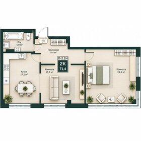 Квартира 71,4 м², 2-комнатная - изображение 1