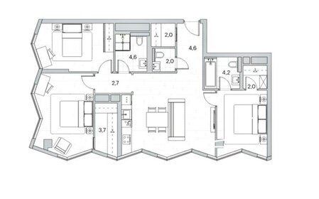 Квартира 91,4 м², 2-комнатная - изображение 1