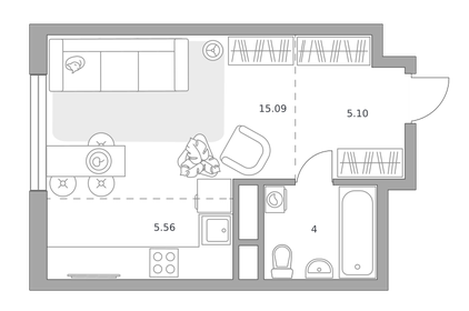Квартира 29,8 м², студия - изображение 2