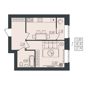 Квартира 37,7 м², 1-комнатная - изображение 1