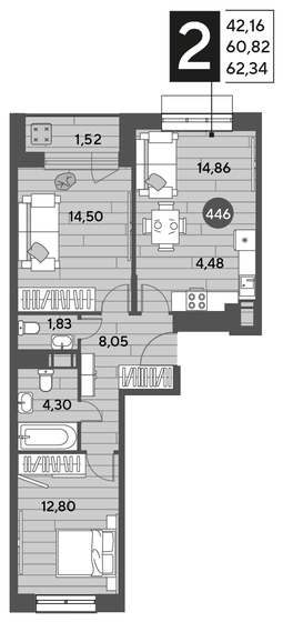 62,3 м², 2-комнатная квартира 9 394 638 ₽ - изображение 1