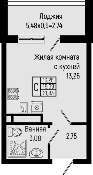 21,8 м², квартира-студия 7 444 991 ₽ - изображение 1