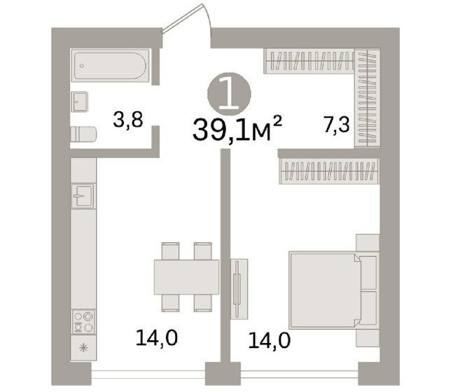 39,1 м², 1-комнатная квартира 10 650 000 ₽ - изображение 1