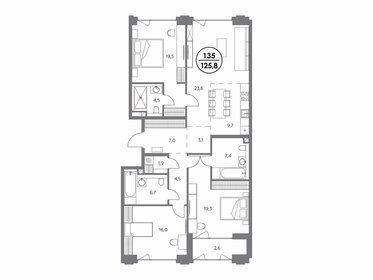 Квартира 125,8 м², 3-комнатная - изображение 1