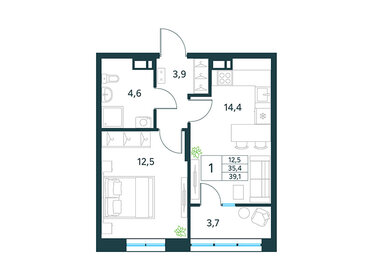Квартира 39,1 м², 1-комнатная - изображение 1